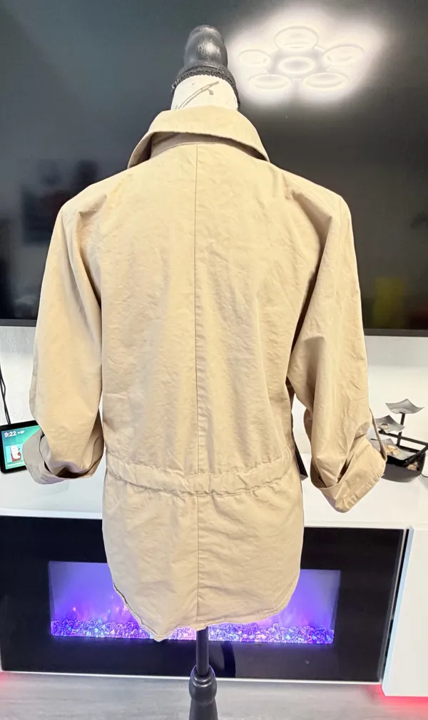 📌 TITLE Zara Khaki Tan Utility Drawstring Button Down Blouse Top XS - Image 7
