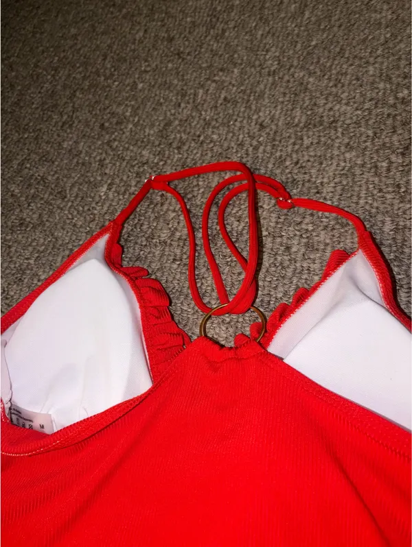 Red ribbed tankini bathing suit Size M - Image 2