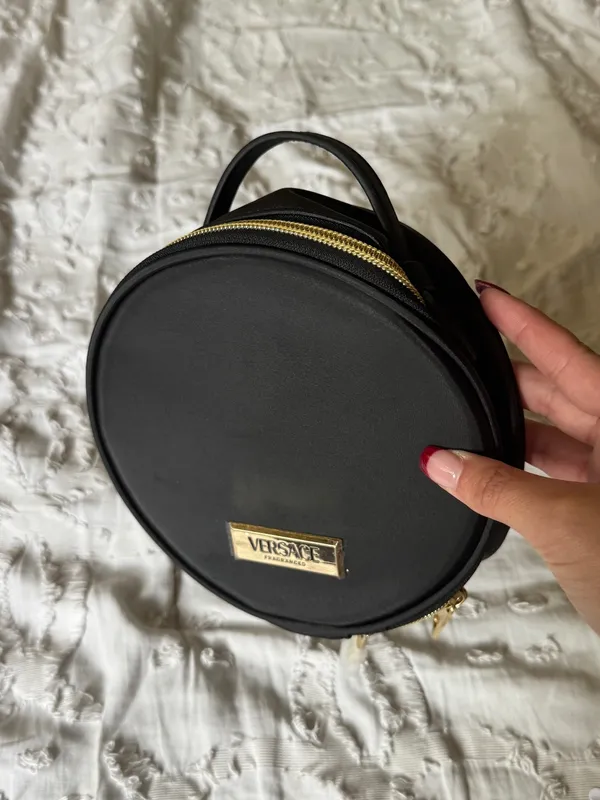 Versace Black Round Mini Bag with Gold Plaque - Image 2