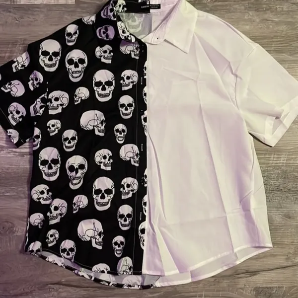 Unisex New Halloween skull blouse with short sleeve size large - Image 3