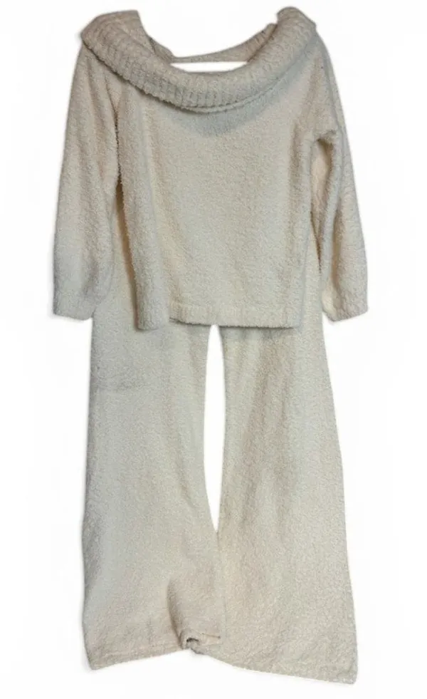 Pink Rose Lounge Set L Cream Off Shoulder Top Pants Soft Cozy 2 Pc - Image 2