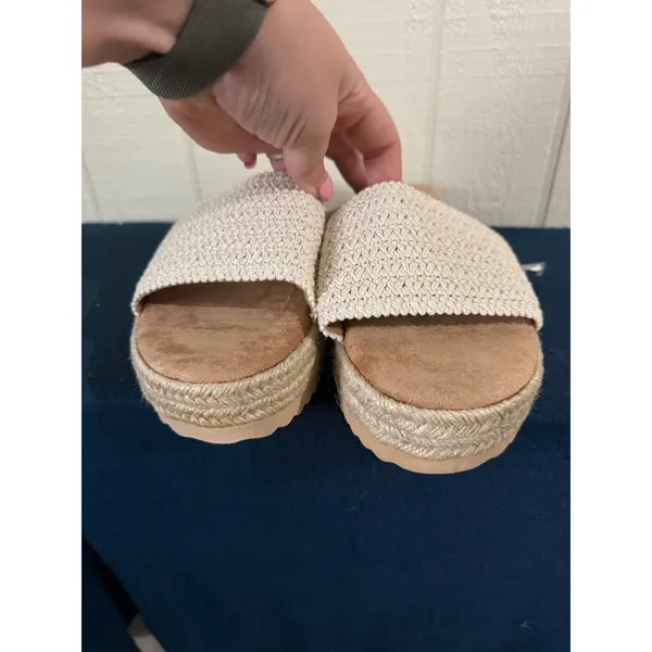 Handmade Crochet Platform Espadrille Slides Off-White Woven Sandals Size 9.5 - Image 3