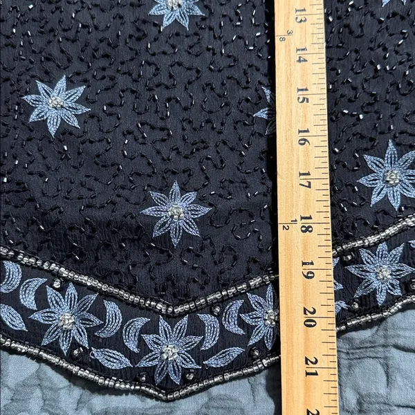 Cote d’ Azur medium vintage silk beaded sequin floral formal top evening wear - Image 3