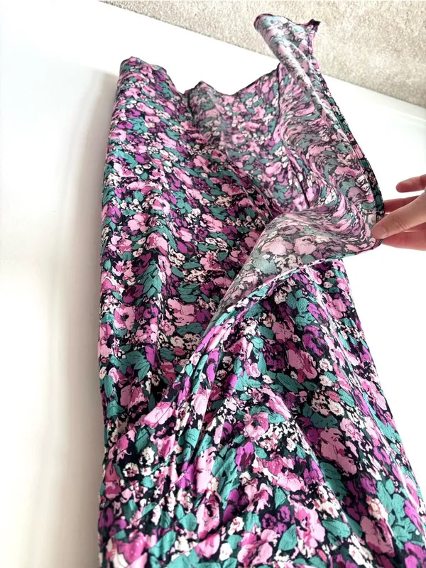 ASTR the Label Teal Purple Floral Puff Sleeve Midi Dress Ruched Slit Prairie - Image 8