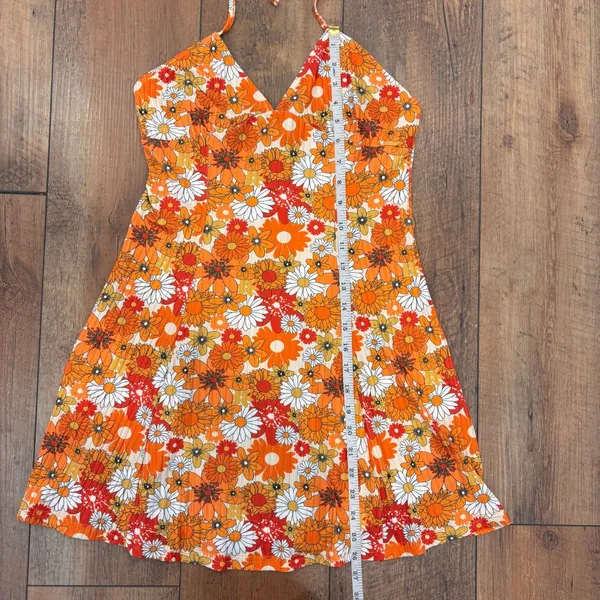 CIDER NWT Orange Floral Halter Mini Dress Women's L Retro Y2K Summer Cottagecore - Image 6