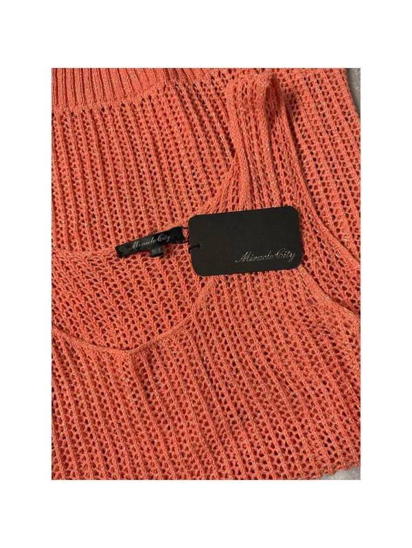 Miracle City Women’s Coral Open Knit Dress Size M/L Sleeveless Beach Cover Up - Image 2
