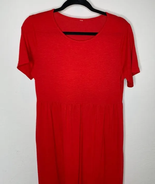 Red Babydoll Tiered Ruffle T Shirt Dress Pockets Sz Large? - Image 10