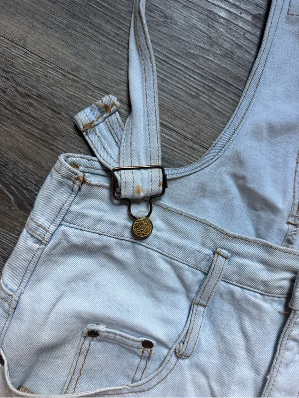 Vintage 90s LEI Light Blue Denim Short Overalls M - Image 2
