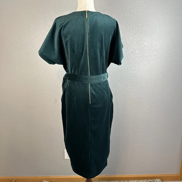 Closet London Kimono Sleeve Velvet Midi Dress Size 10‎ Wrap Tie Emerald Green - Image 6