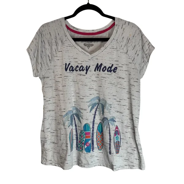 Cuddl‎ Duds Vacay Mode Graphic T-Shirt Gray Space Dye Surfboards V-Neck Medium - Image 4