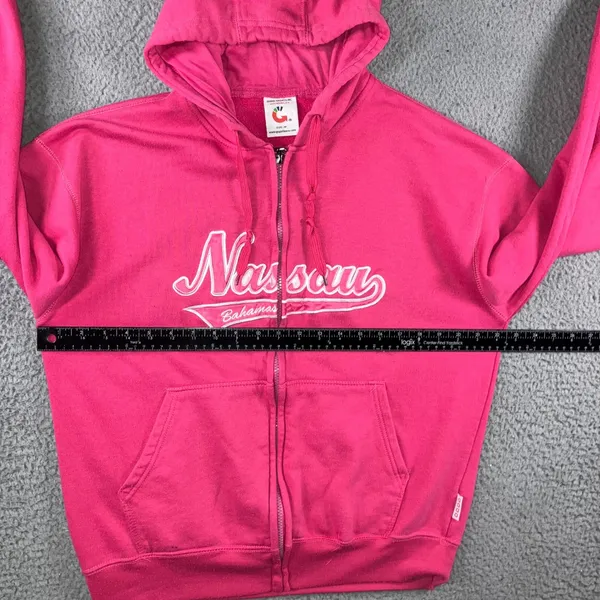 Y2k Retro Nassau‎ Bahamas Zip Up Hoodie Women M Pink Graphic Fleece Sweatshirt - Image 6