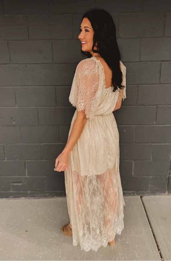 Wishlist Sheer Lace Maxi Dress in Ivory - Image 2