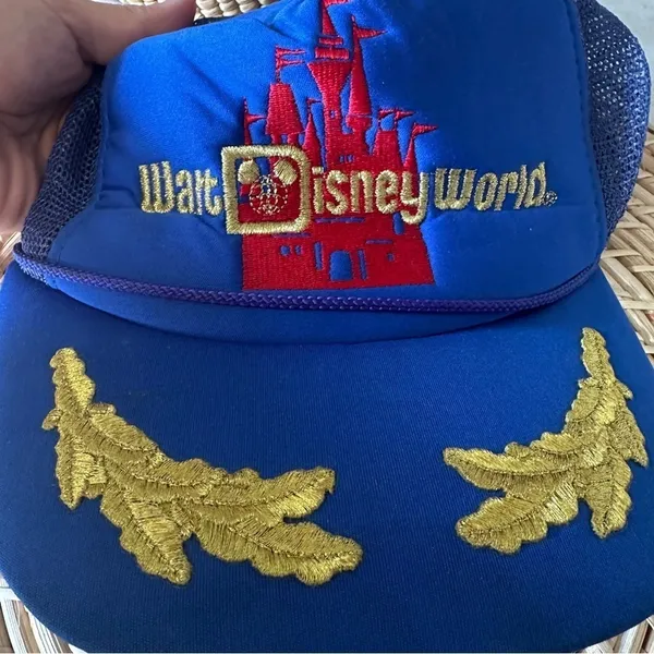 Vintage Walt Disney World Unisex Embroidered Snap Back Hat Blue Red Gold - Image 9