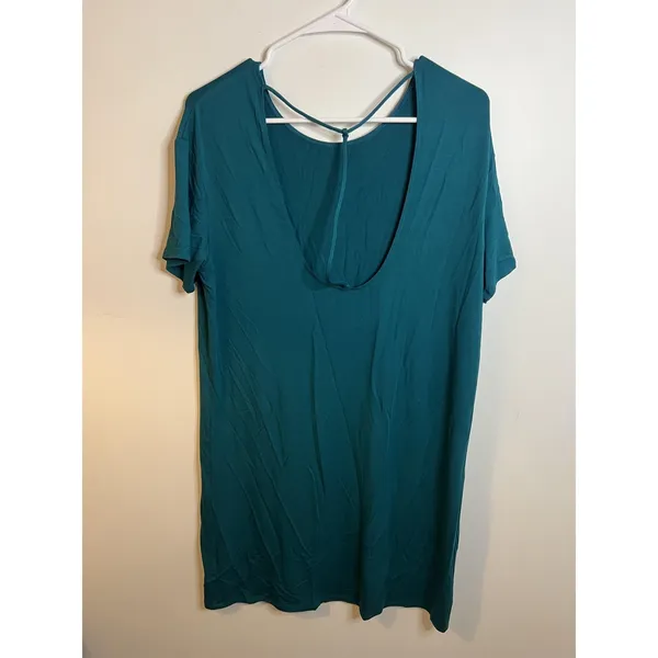 Fabletics Dress Wm LG Blue Open Back‎ Short Sleeve T-Shirt Athleisure Sporty - Image 2