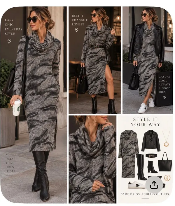 White House Black Market Cowl Neck Midi Dress Size M Grey Zebra Print - Image 2