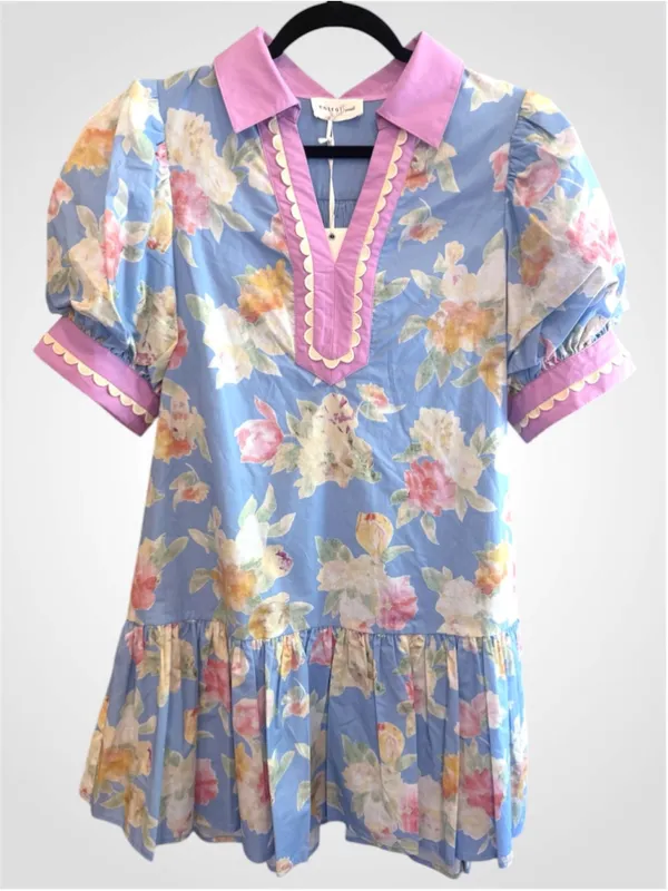 Women's Entro Floral Babydoll Mini Dress Size S Blue and Pink - Image 2