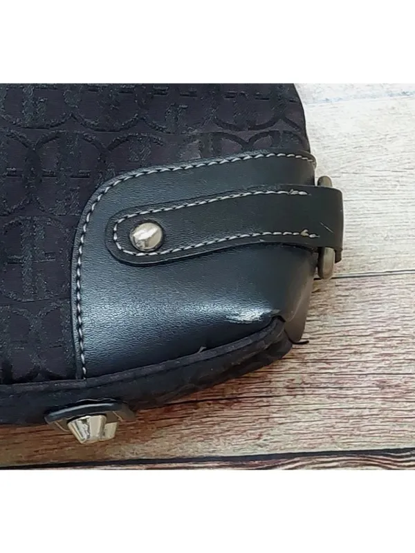 Gianni Bini Black Baguette Signature Print Leather Accent Shoulder Bag Purse - Image 10