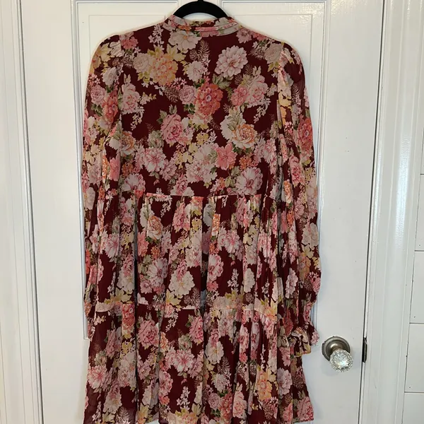 Yumi Kim Burgundy‎ Floral Long Sleeve Dress size S NWOT - Image 4