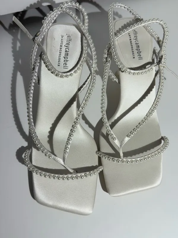 NWOT Free People Jeffrey Campbell White Pearl-Strap Kitten Heel Sandals - Image 4
