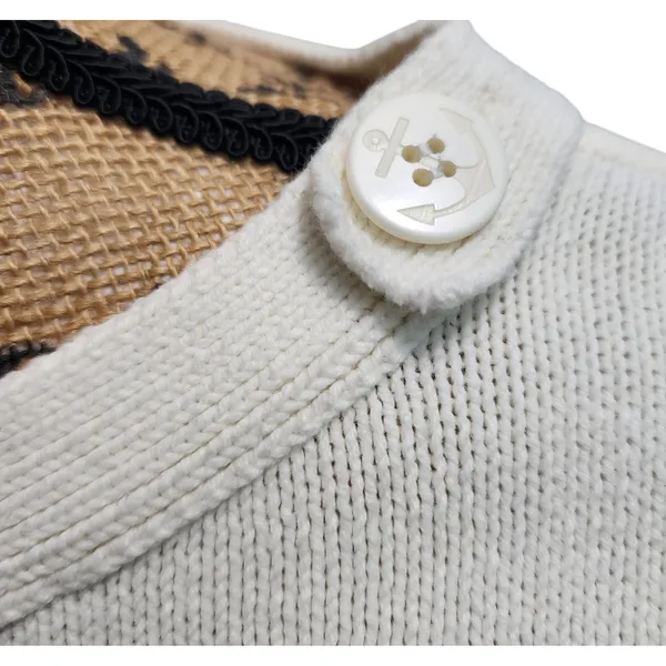 Liz Claiborne Cream Knit Sweater Top Long Sleeve‎ Anchor Button Nautical - Image 2