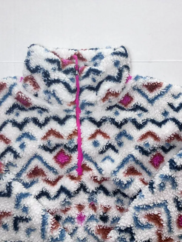 Eddie Bauer Plush Sherpa Fleece Quarter Zip Pullover - Medium - Geometric Print - Image 5