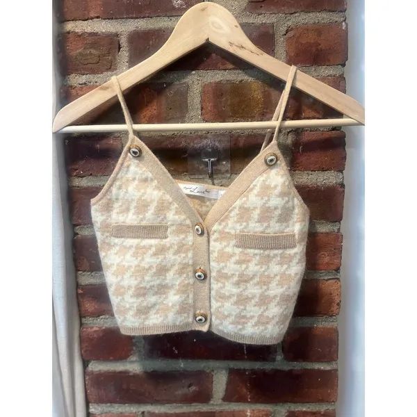 Preppy Houndstooth Cropped Cardigan & Cami Set Y2K Collegiate Small - Image 7