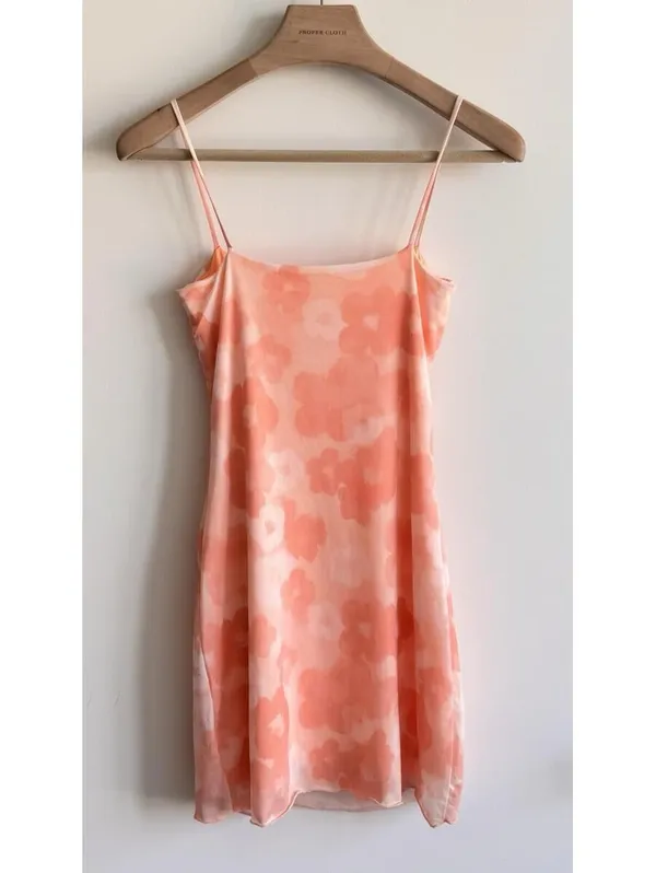 See You Monday Floral Mesh Cowl Neck Mini Dress Pink Orange Size M - Image 9