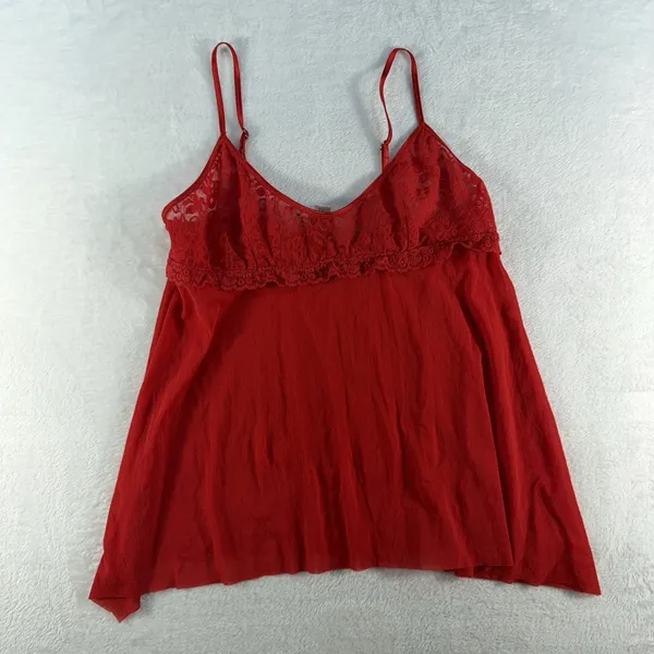 Y2K Victorias Secret XL Sheer Lace Babydoll Top Red Festival Stretch Romantic‎ - Image 5