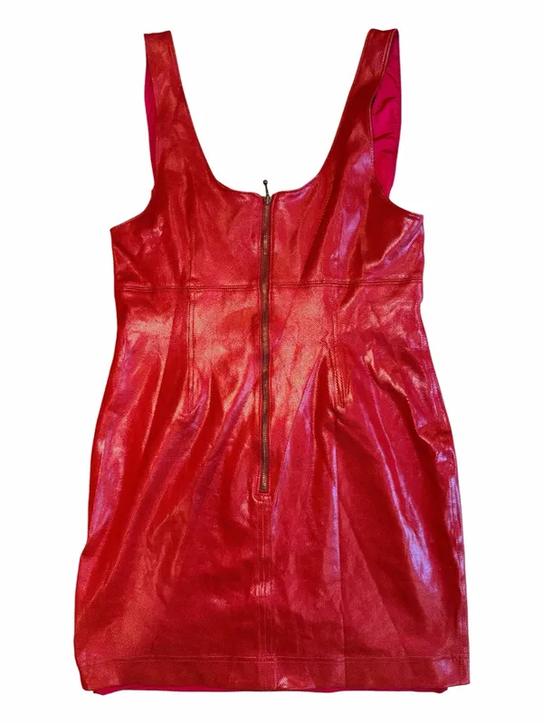Nasty Gal Shimmering Red Faux-Leather Scoop Mini Dress - Image 3