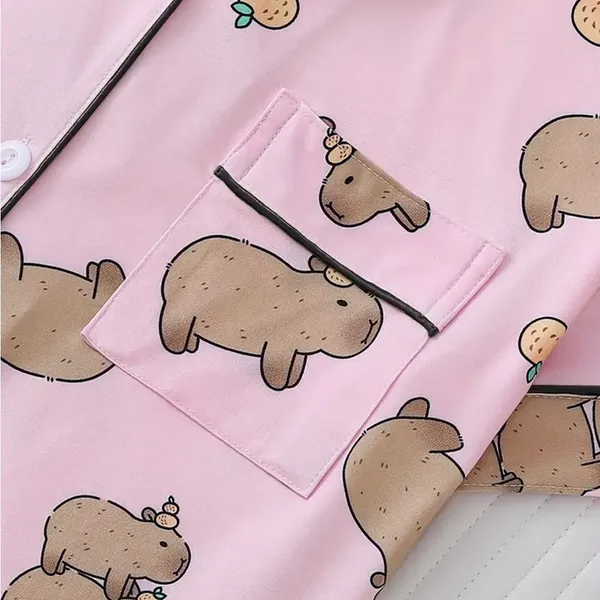 Pink Teddy Bear Pajama Set with Piping Details - Image 5