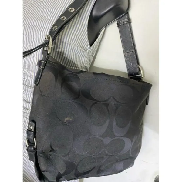 Coach Medium Tote Msrp Black Gray Jacquard Fabric - Image 5