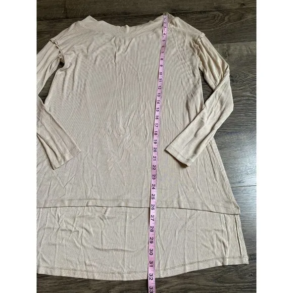 EUC Womens Miss Me Ribbed Stretchy Long‎ Sleeve Tan Top Tunic Side Split Size S - Image 7