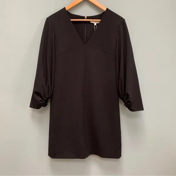 Tibi Black Crepe Shift Dress 3/4 Cinched Sleeves size 4 - Image 2