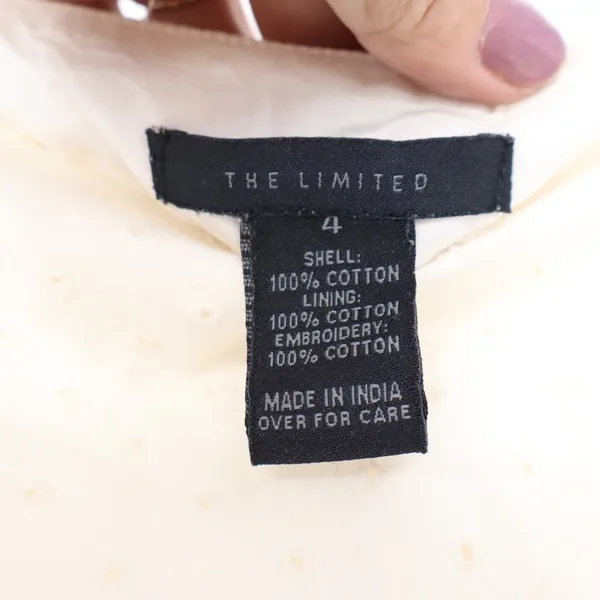 The Limited Cream Eyelet Cotton Mini Skirt Tiered Ruffle Hem Size 4 Embroidered - Image 3