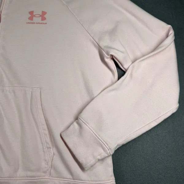 Under Armour Hoodie Womens‎ XL Pink Fleece Loose Fit Full Zip Hooded Sweatshirt - Image 5
