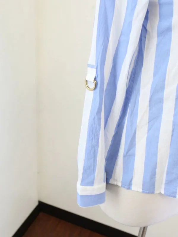 Soft Surroundings Light Blue and White Vertical Stripe Button-Down Shirt - Image 11