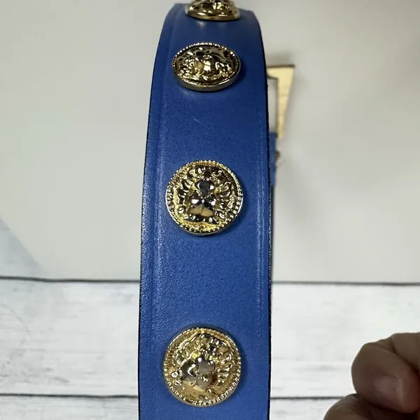 Vintage The Limited Blue Leather‎ Gold Lion Head Studded Sz Medium Italy Luxury - Image 5
