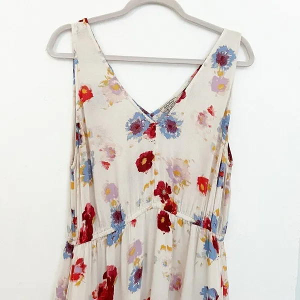 NEW Lucky Brand Floral Maxi Dress LARGE beige blue purple Sleeveless Boho chic - Image 6