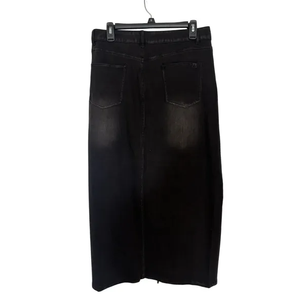 NWT Halara Black Flex Denim Maxi Skirt Buckle Slit L Utility Goth Grunge - Image 2