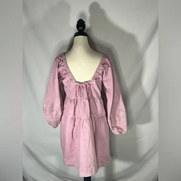 Free People Sunray Tiered Puff Sleeve Cotton Mini Dress Medium - Image 4