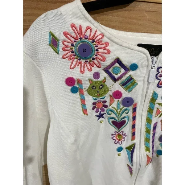 Bob Mackie Wearable Art Zip Up Sweater, size XL - Image 3