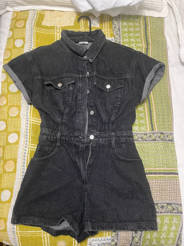 Vintage Black Denim Button Romper - Image 3