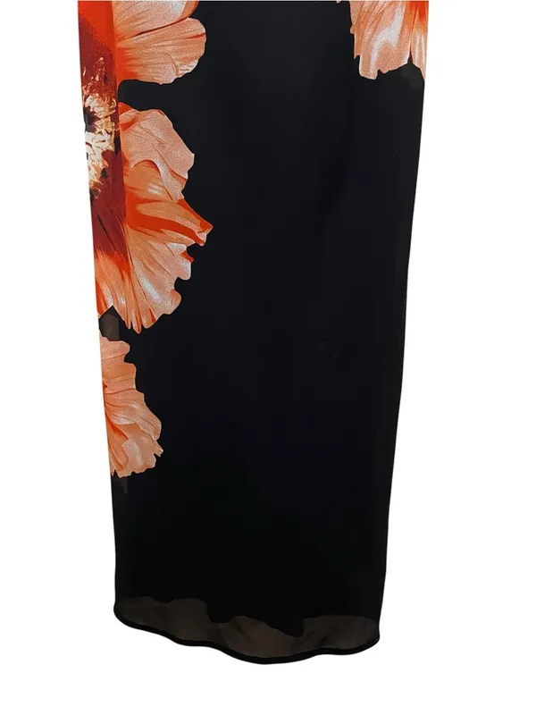 Pretty Garbage Floral Cowl Neck Maxi Dress Black Orange Sleeveless Size Medium - Image 2