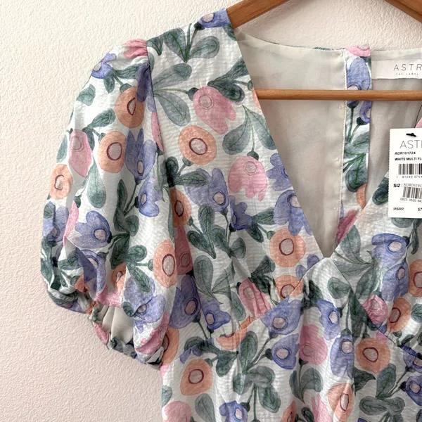 NWT Astr The Label Floral Puff Sleeve Cutout Dress L - Image 6