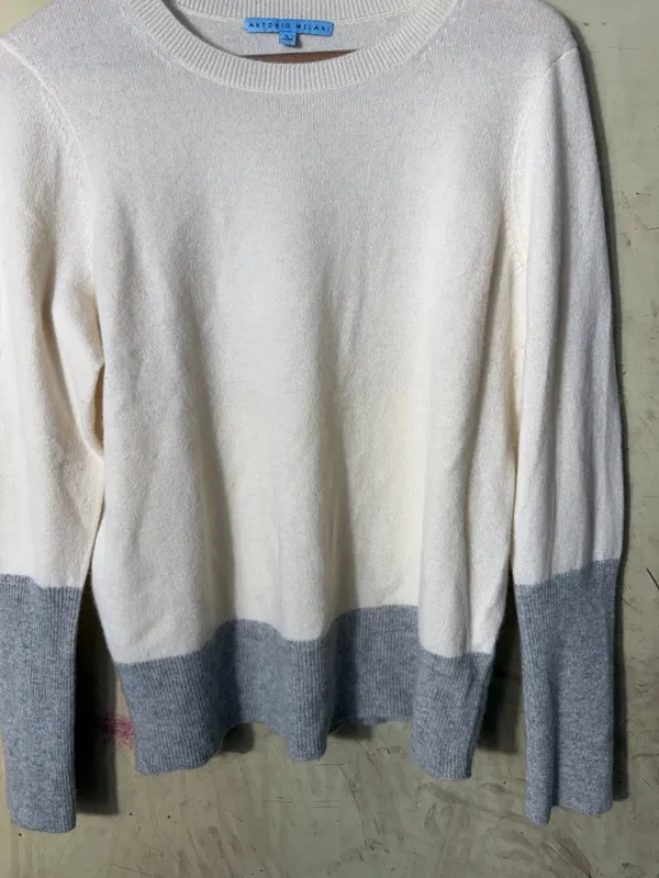 Antonio Melani 100% Cashmere Colorblock Crewneck Sweater Size Large Minimalist - Image 4
