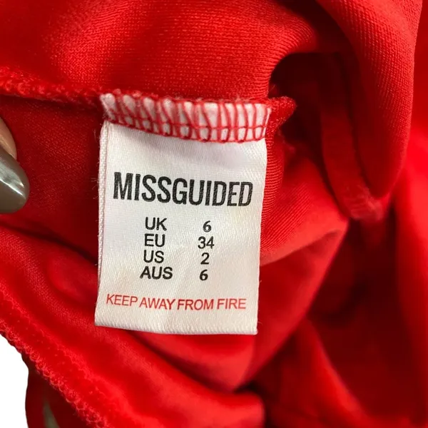 Missguided Red Plunge Bodysuit Strappy‎ Size 2 Snap Bottom - Image 2