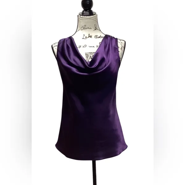 Sami & Jo elegant cowl neck blouse in vibrant deep purple. Size Small - Image 4
