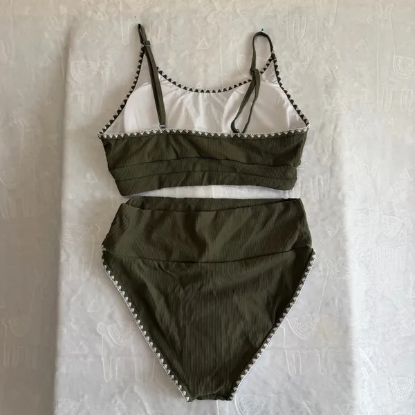 NEW Women's Olive Green Two Piece High Waist Bikini Swimsuit Size L #26045 - Image 7