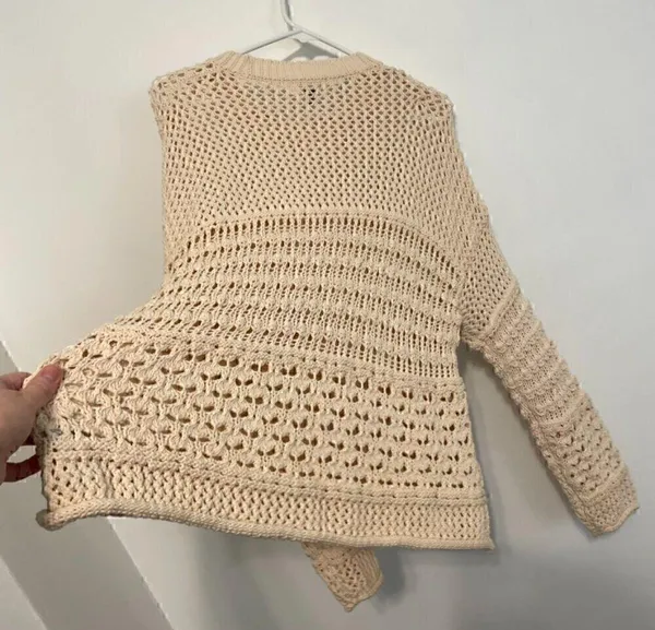 UNIVERSAL THREAD Cream Beige Mixed Knit Crochet Open Weave Crew Neck Sweater S - Image 12