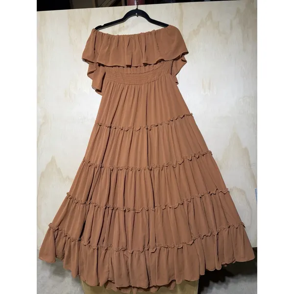 Lulus Chance‎ For Us Light Brown Off-the-Shoulder Ruffled Maxi Dress XL - Image 8